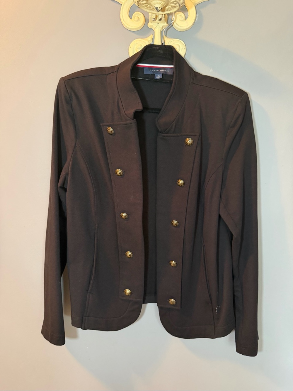 Tommy Hilfiger Women's Black Double-Breasted Military Blazer